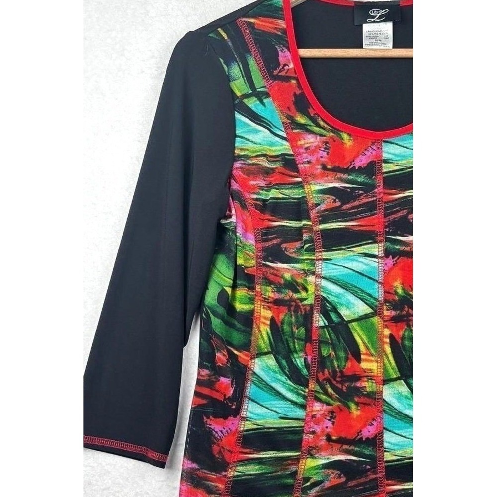 Libra Abstract Geometric Top Womens M Colorful 3/4 Sleeve Art To Wear